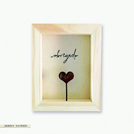 Quadro Caixa Bordado - Obrigado