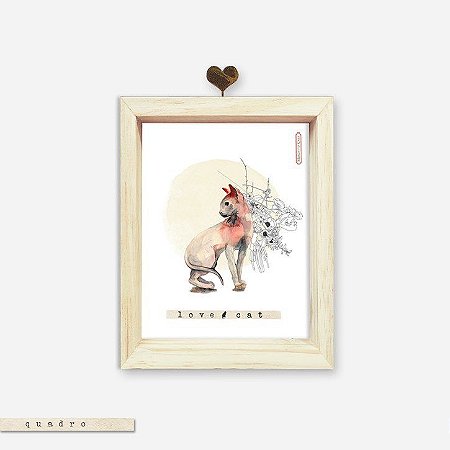 Quadro Caixa Pinus - Love Cat