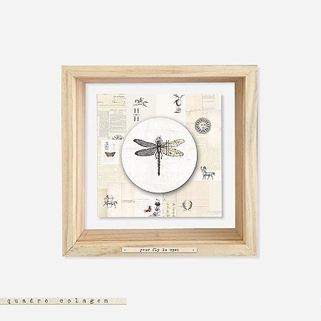 Quadro Caixa Pinus e Acrlico Colagem - Fly
