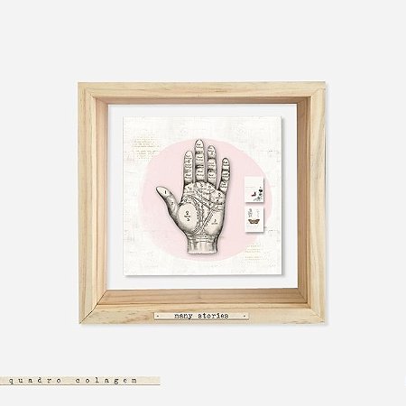 Quadro Caixa Pinus e Acrlico Colagem - Many Stories