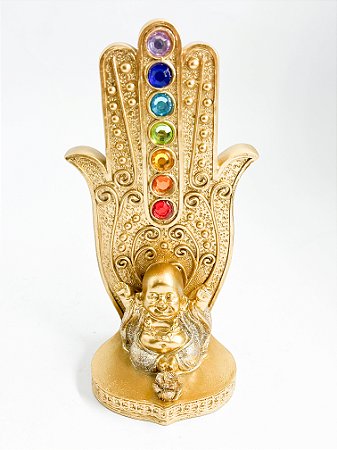 Incensário Buda Hamsá Dourado com Chakras