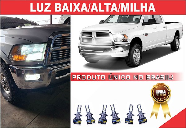 03 PARES ULTRA LED PREMIUM H11/HB3/H10 LUZ BAIXA/ALTA E MILHA DODGE RAM 2012 SEM PROJETOR