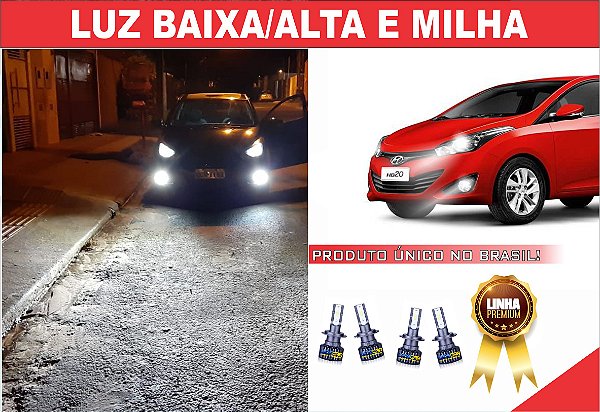 02 PARES ULTRA LED PREMIUM H4/H11 LUZ BAIXA/ALTA E MILHA HB20