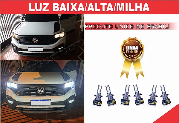03 PARES ULTRA LED PREMIUM H7/H7/H11 LUZ BAIXA/ALTA E MILHA T-CROSS