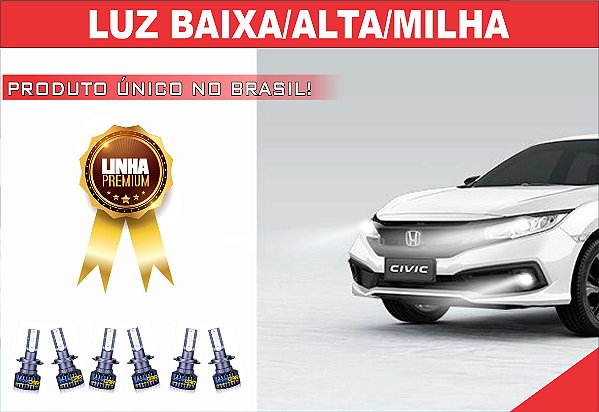 03 PARES ULTRA LED PREMIUM H8/H11/HB3 LUZ BAIXA/ALTA/MILHA CIVIC 2017 À 2021