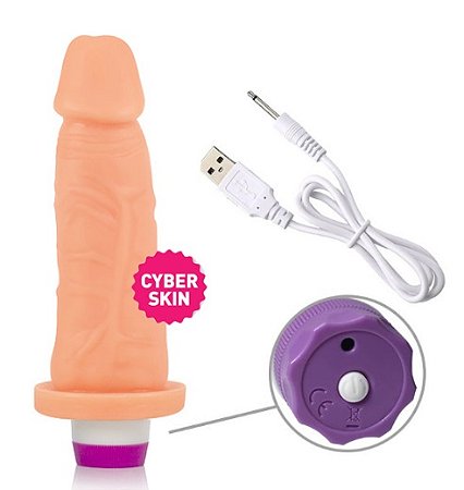 Pênis em CyberSkin® com 10 Modos de Vibração Recarregável 16x4cm
