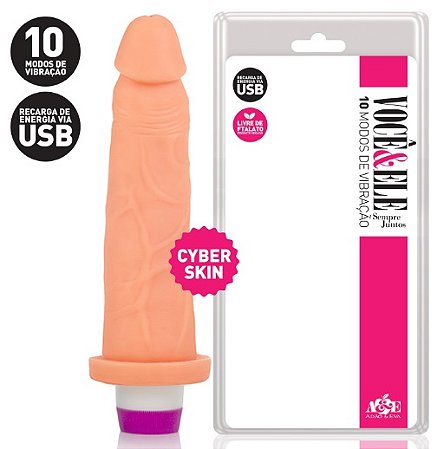 Pênis em CyberSkin® com 10 Modos de Vibração Recarregável 18,5x4,5cm