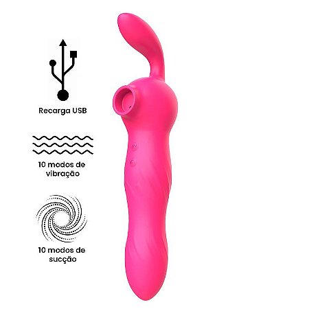 Vibrador Rabbit com Sucção - Recarga via USB - 10 modos de vibração