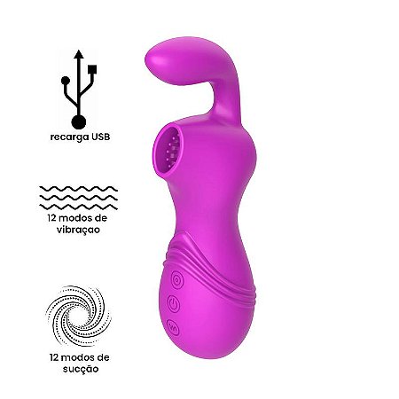 Estimulador Rabbit com Sucção - Recarga via USB - 12 modos de vibração