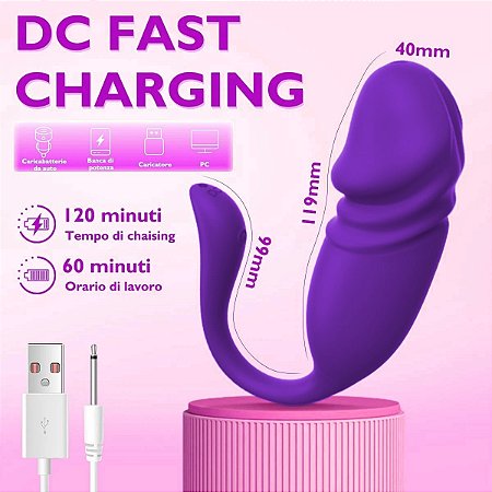 Vibrador de Casal Com APP em Formato de Glande Vai e Vem Recarregável USB