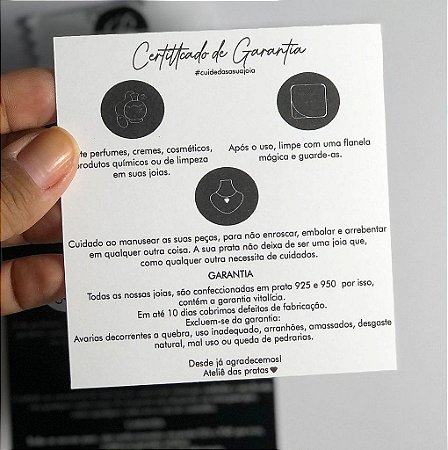 50 Un. Cartão de agradecimento ou certificado de garantia (Papel offset branco 180g)