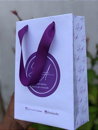 Sacola 16 x 7,5 x 23 (Papel offset branco e alça fita) - 50 unidades