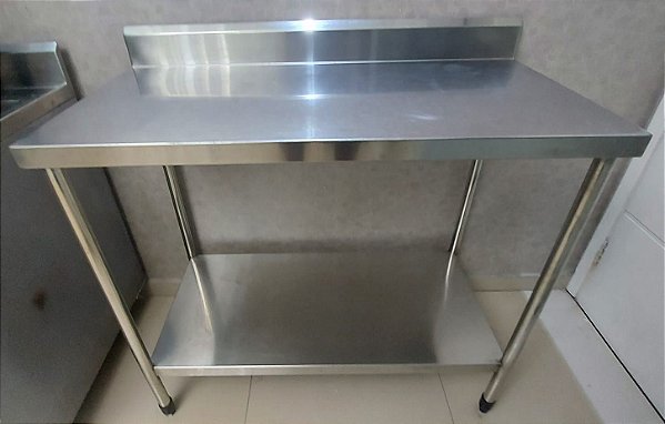 Mesa de INOX 100cm com Prateleira inferior lisa com encosto [usada]