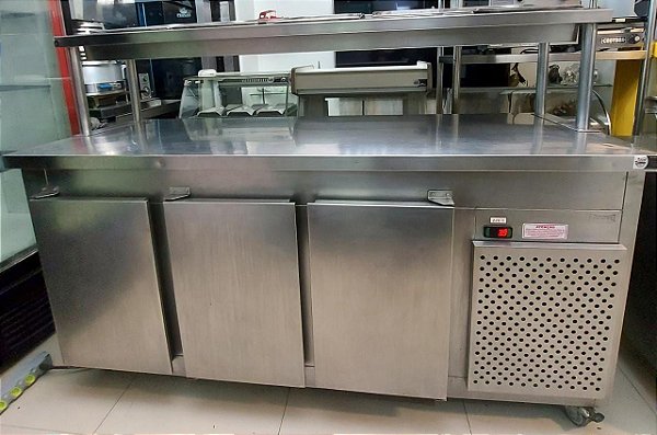 Balcão Refrigerado com codimentadora {100% Inox fora e dentro} e com rodas 2mt. Fritomaq [Usado]