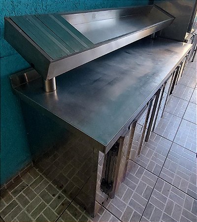 Balcão Refrigerado de Inox 2m. 2 Portas com Codimentadora Refrigerada e Encosto [Usado]