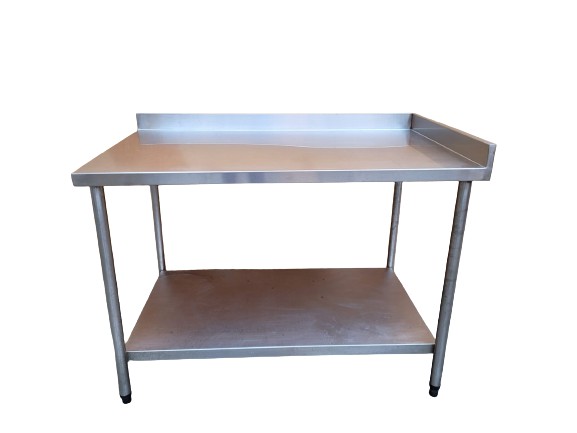 Mesa 100% Inox 1,20m com Prateleira Lisa c/ Espelho 7cm [Usada]