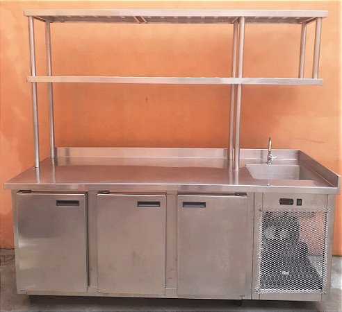 Balcão Refrigerado 3 Portas com Porta Pratos Superior Inox - 2m [Usada]