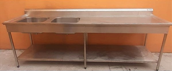 Pia 100% Inox com 2 Cubas - 2,65m - Topema [Usada]