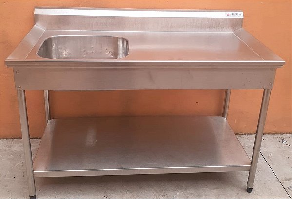 Pia com Cuba Esquerda 1,40m 100% Inox - Topema [Usada]