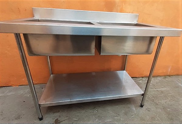 Pia 100% Inox com 2 cubas - 1,20m [Usado]