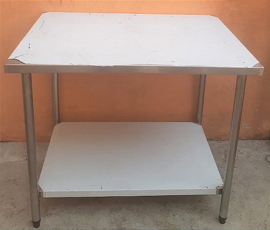 Mesa 100% Inox - 1m com prateleira inferior lisa [Nova]