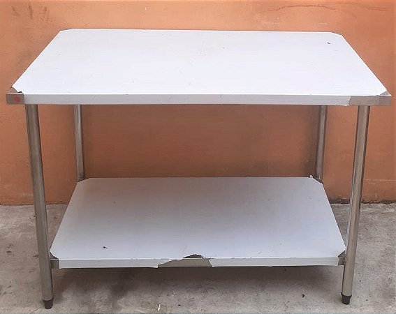 Mesa 100% Inox - 1,20m com prateleira inferior lisa [Nova]