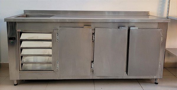 Balcão Refrigerado 3 Portas Inox dentro e fora com cuba esquerda - 2m - 220v [Seminovo]