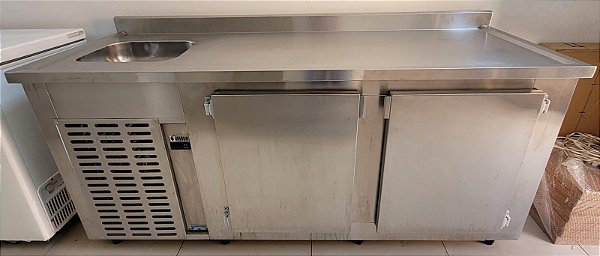 Balcão Refrigerado Ar Forçado 2 Portas com cuba esquerda Inox - 1.95m - 220v Jabur [Usado]