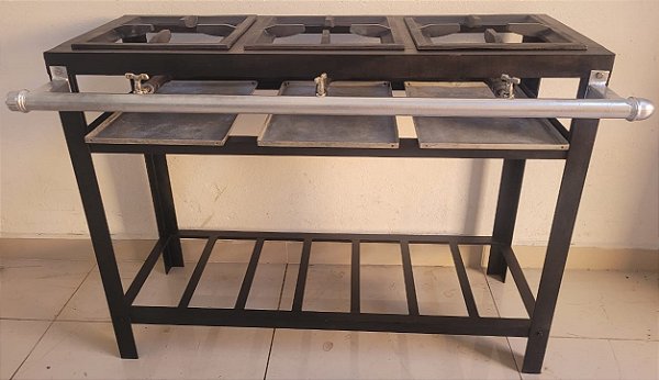 Fogão Industrial 3 Bocas 30X30 Baixa Pressão Com Porta Panela - Metalmaq [Usado]