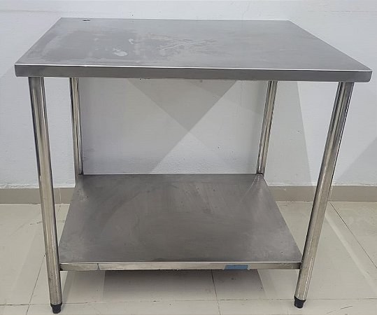 Mesa 100% Inox 90cm com prateleira inferior lisa [Usada]