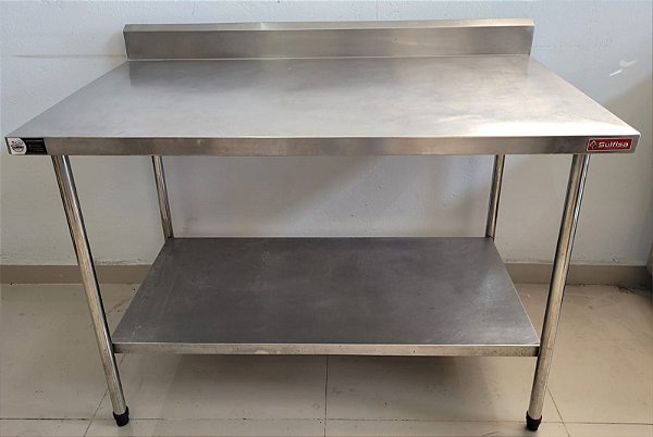 Mesa 100% Inox com prateleira inferior lisa - 1.20m Sulfisa [Usado]