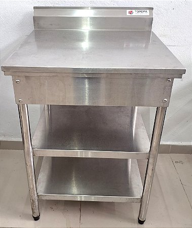 Mesa 100% Inox 65cm Com Duas Prateleiras Inferiores Lisas TOPEMA [USADA]