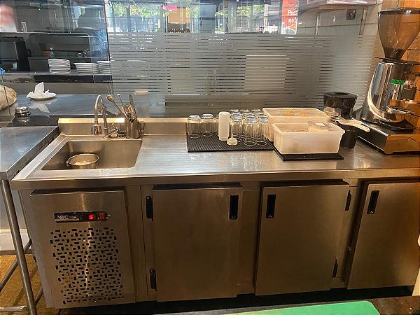 Balcão 100% Inox dentro e fora cuba esquerda 2m - ABC Cook [Usado]