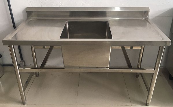 Pia / Bancada de Inox com cuba central - 1.50m x 70 x 85 [Seminova]
