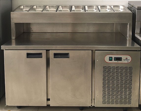 Balcão Refrigerado Horizontal de Inox de 2 Portas com Condimentadora - 220v - Topema [Usado] * Cubas a parte