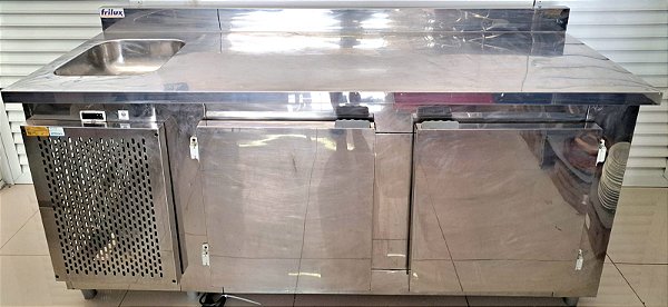 Balcão Refrigerado de Encosto Inox 1,90 mt Cuba Lado Esquerdo 220v - Frilux [Usado]