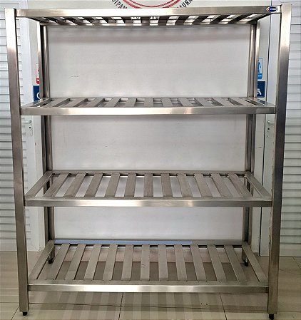 Estante Gradeada Totalmente em Inox - 4 Planos - 1.5m x 50cm x 1.8m [Usado]