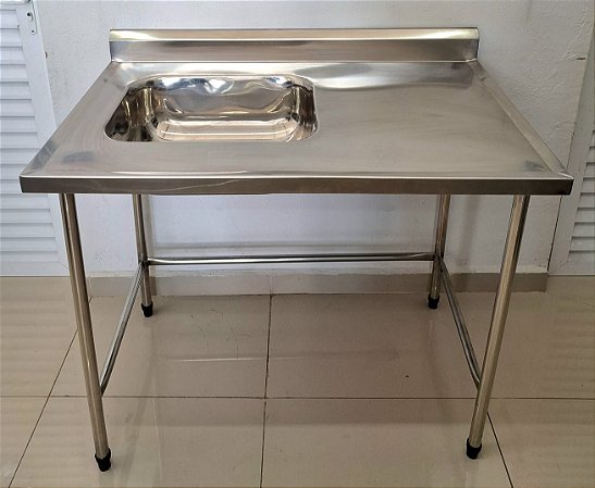 Bancada com cuba esquerda / Pia Totalmente em Inox 304 - 1.10m x 90cm x 70cm [Nova]