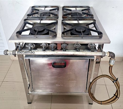 Fogão Industrial 4 bocas 30X30 com Forno Luxo Metalmaq [Usado]