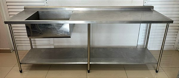 Bancada de Inox / Pia com cuba esquerda - 2.25cm x 90cm x 60cm Cuba 60x50x30 [Seminovo]