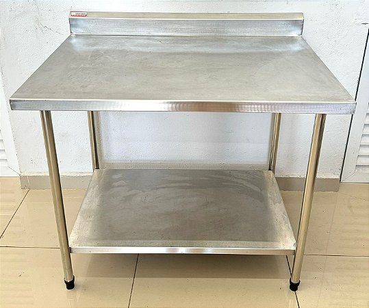 Mesa / Bancada de Inox 304 100x70x90cm Com 1 Prateleira Lisa - Maquinbal [Usada]