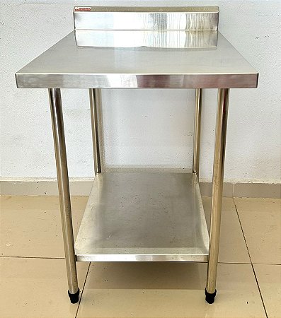 Mesa / Bancada de Inox 304 60x70x90cm Com 1 Prateleira Lisa - Maquinbal [Seminova]