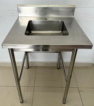 Bancada / Pia 100% Inox com cuba central 70x70x87cm [Usada]
