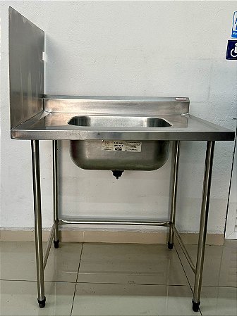 Bancada / Pia com cuba central 90x90x70 Inox 304 com chapa lateral esquerda [Usado]