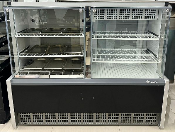 Vitrine Quente/Fria Confeitaria c/ Evaporador GQEA-140R PF Preta Linha Aurora Gelopar Vidros Retos 220V [Seminova]