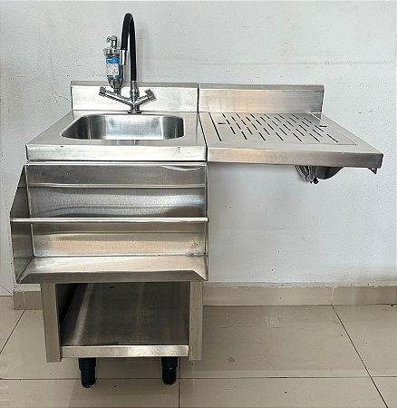 Linha Bar Modular Inox 304 com Pia e Escorredor + Torneira e Filtro de Água - 90cm x 91cm x 75cm Topema [Usada]