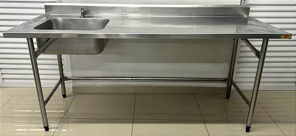 Bancada / Pia de Aço Inox 304 com cuba Lado Esquerdo - 1.90m x 85cm x 67cm [Usada]