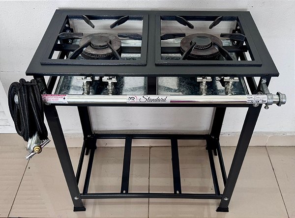 Fogão Industrial 2 Bocas Duplas Standard Baixa Pressão Grelhas Aço P5 30x30 [Seminovo]