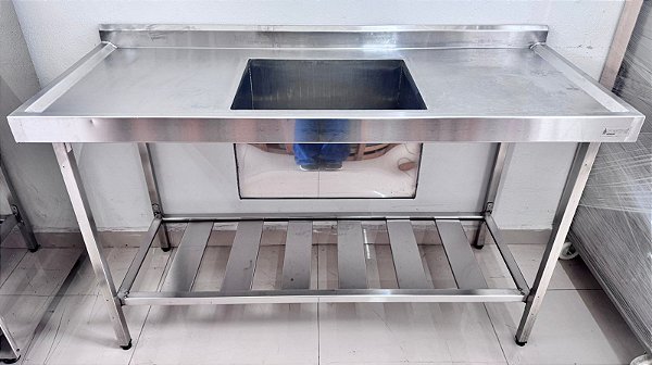 Pia Aço Inox Industrial 150x60x90 cm Cuba Centralizada  [Seminovo]
