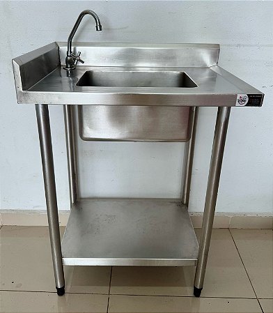 Bancada / Pia de Inox Com Prateleira Inferior Lisa 70x50x90m [Usada] * Torneira Incluso